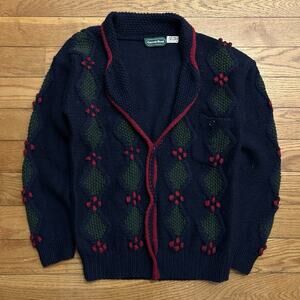 Vintage Carroll Reed Wool Cable Knit Cardigan Sweater Small